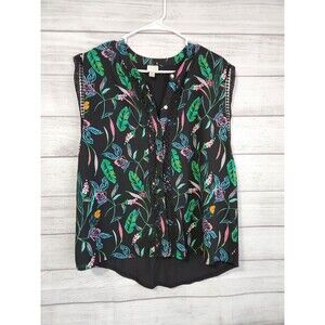Y2k 90s grunge medium black floral sleeveless top